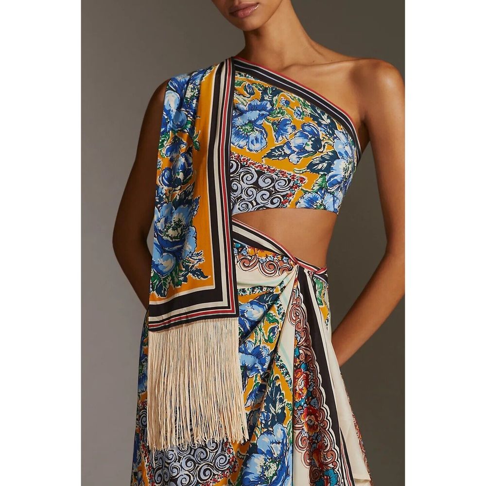 NWT Anthropologie One-Shoulder Silk Midi Dress Size 12. A47 - Picture 2 of 9